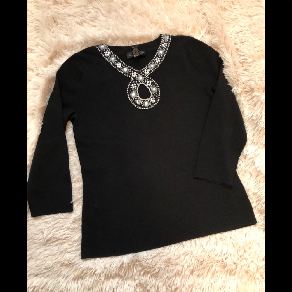 Cable & Gauge black, jeweled keyhole neckline